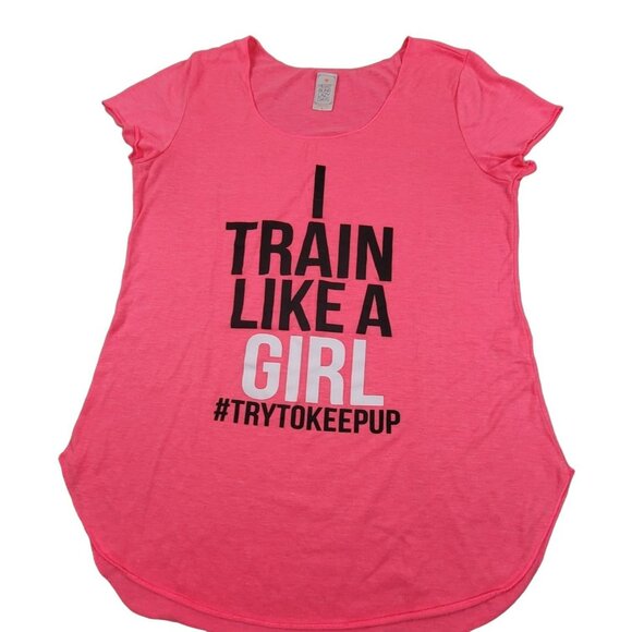 Womens Tee Pink I Train Like a Girl Try to Keep Up Size Large  JH1025 - Picture 2 of 4